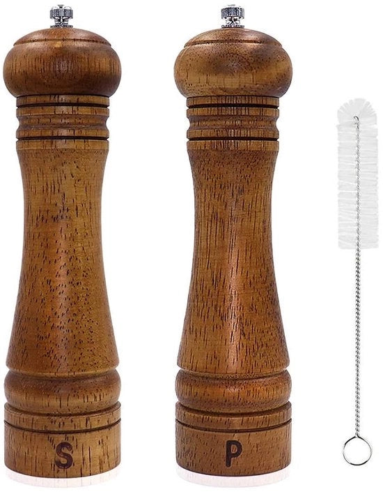 Molinello per sale e pepe in legno - grande - 20 cm - con spazzola di pulizia