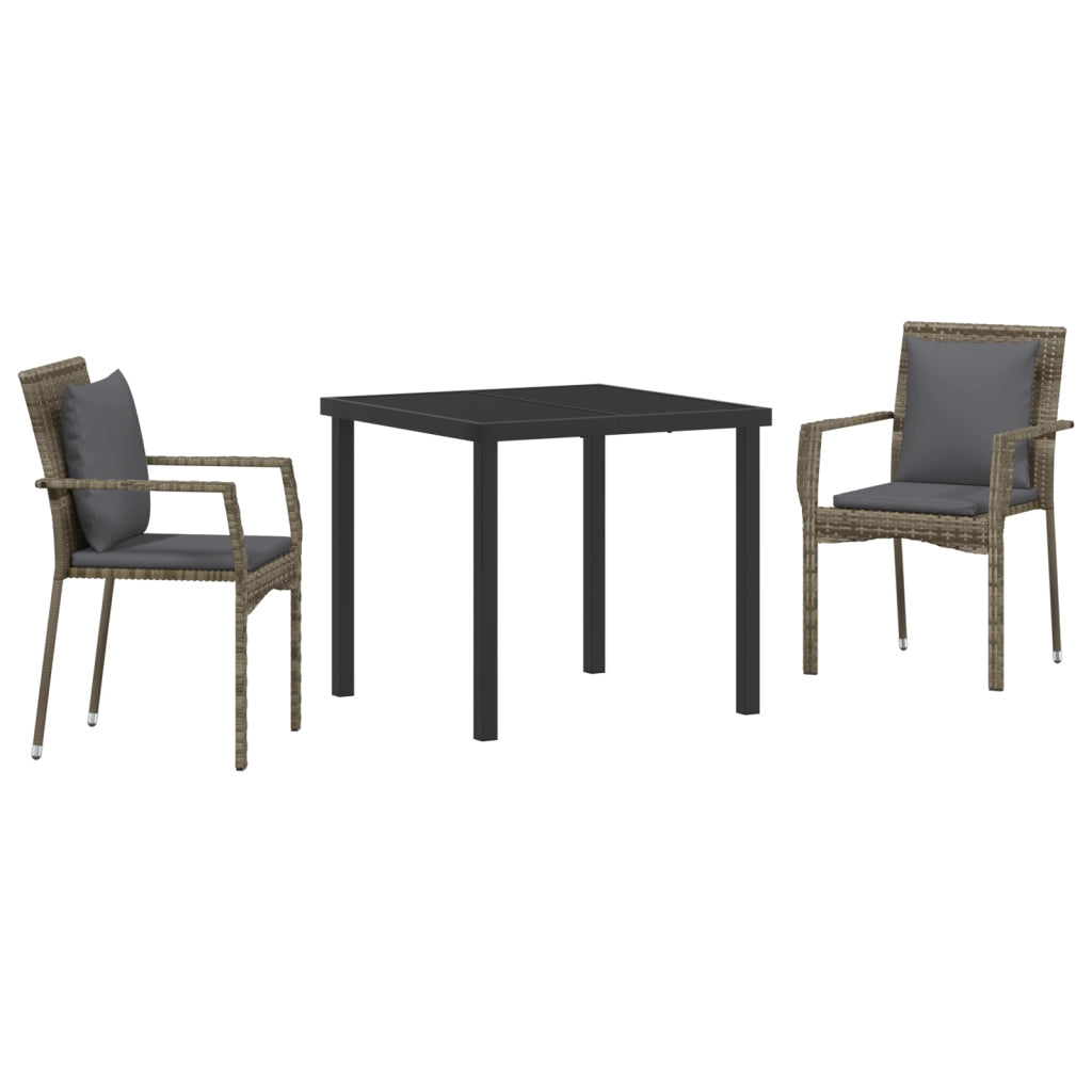 Set da pranzo da giardino 3 pezzi con cuscini Grigio Polirattan