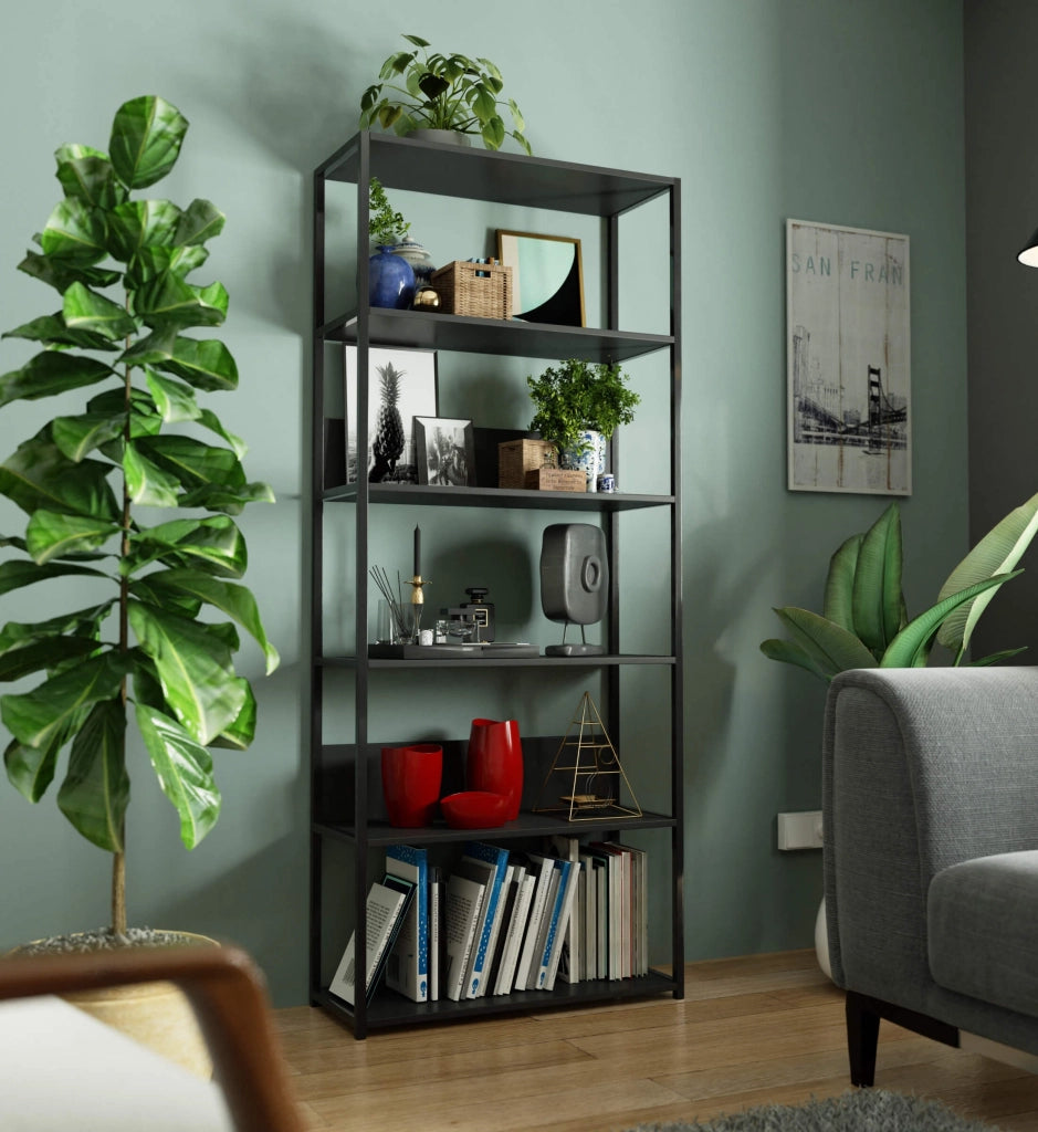 Scaffale stilo loft con ripiani in legno 80 cm Nera 80 cm 80x32x192 cm