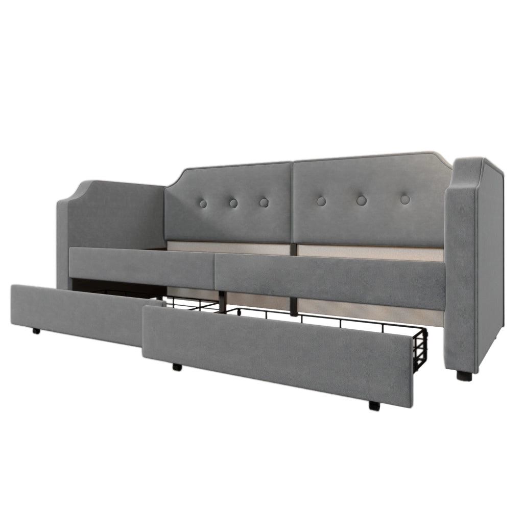 Letto 90x200 cm con 2 cassetti, USB e USB-C, luce da lettura in velluto grigio