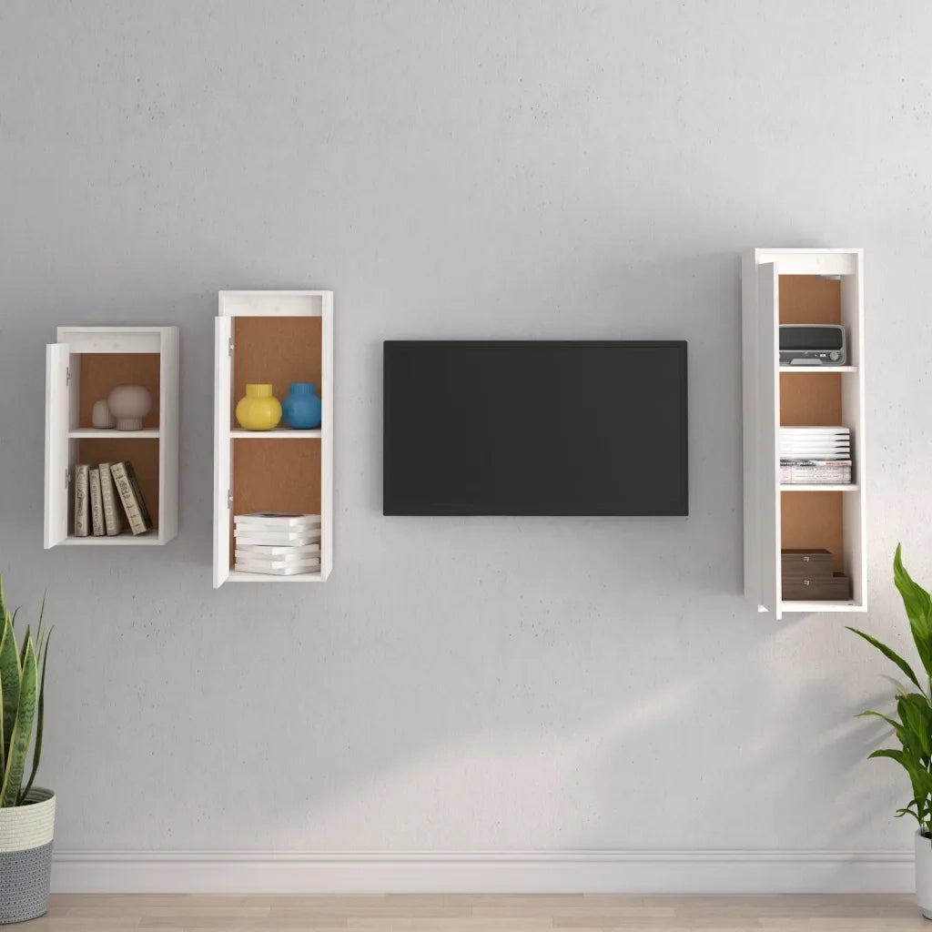 Mobili Porta TV 3 pz Bianco in Legno Massello di Pino cod mxl 13104