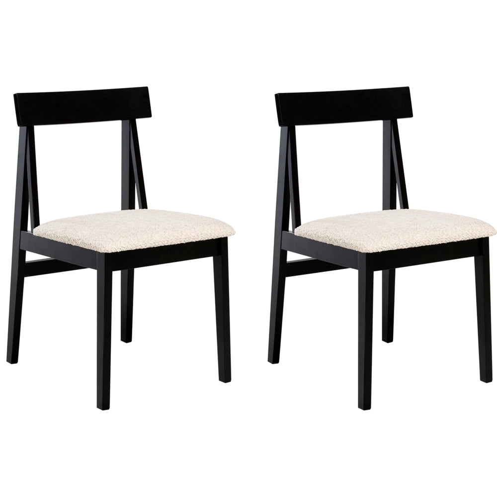 Set di 2 sedie da pranzo Struttura in legno di gomma scuro Seduta in bouclé beige Design retrò senza braccioli