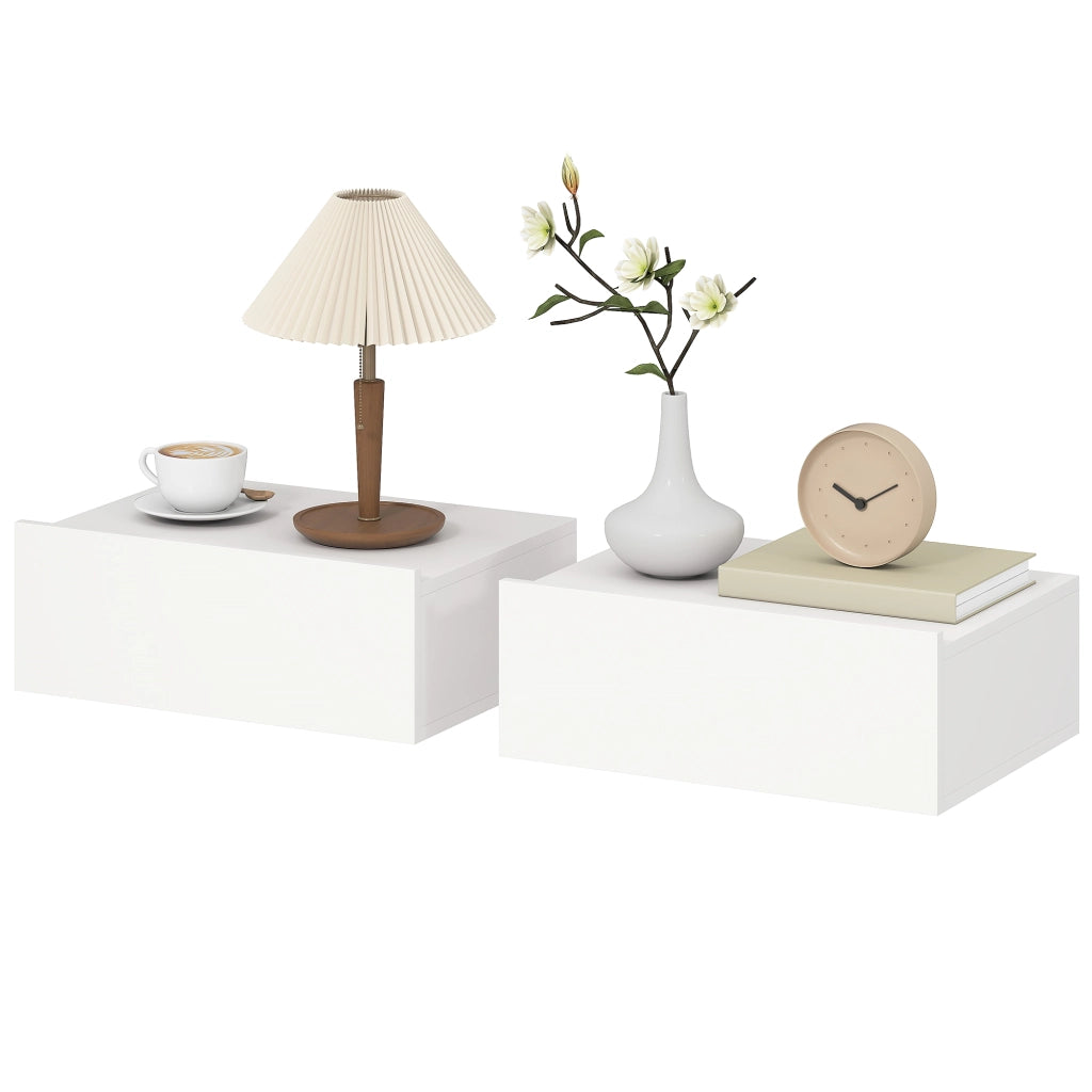 Set 2 Comodini da Parete Flottanti con Cassetto ¨C Zephmum ¨C 40x30x15 cm Bianco