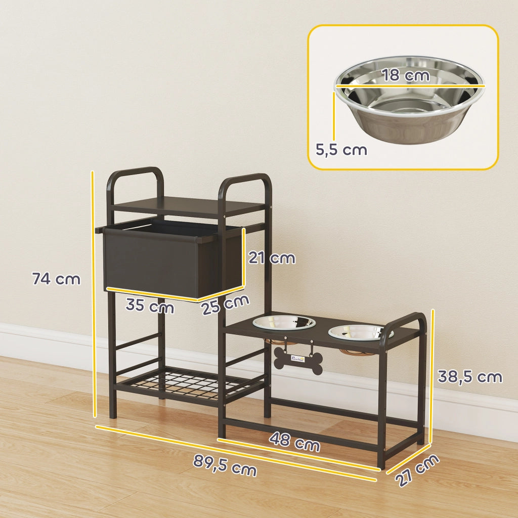 Ciotola per Cani Regolabile in Altezza con Contenitore ¨C zephmum ¨C 89.5x27x74 cm Nero