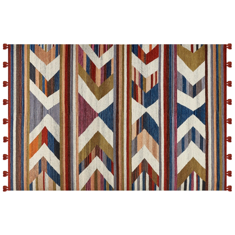 Tappeto di lana multicolore 200 x 300 cm kilim fatto a mano con strisce e nappe soggiorno camera da letto