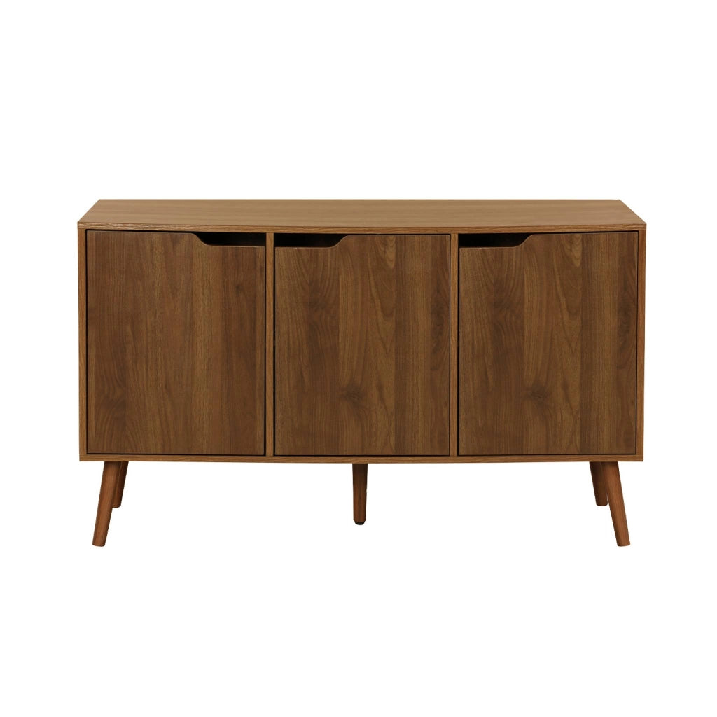 Credenza effetto noce con 3 ante e 3 ripiani, 120cm, noce