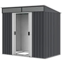 Casetta da Giardino Porta Attrezzi con 4 Finestre e 2 Ganci, in Acciaio Zincato, 195x122x181.5 cm, Grigio