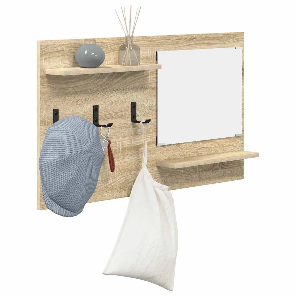 Appendiabiti a muro con specchio-Attaccapanni con specchio Rovere Sonoma 90 x 10 x 50 cm