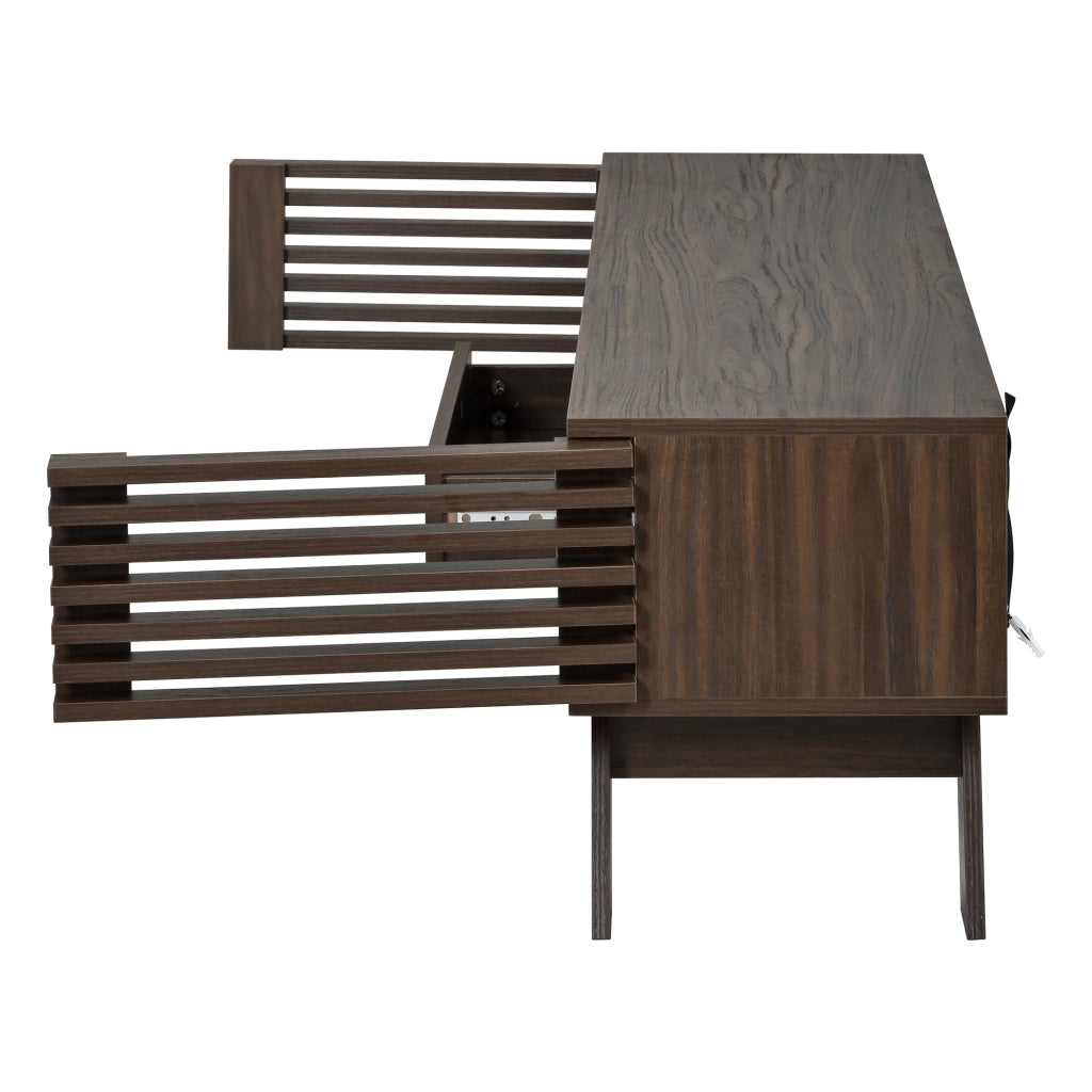 Mobile TV 150x35x44 cm con ante a lamelle in MDF noce