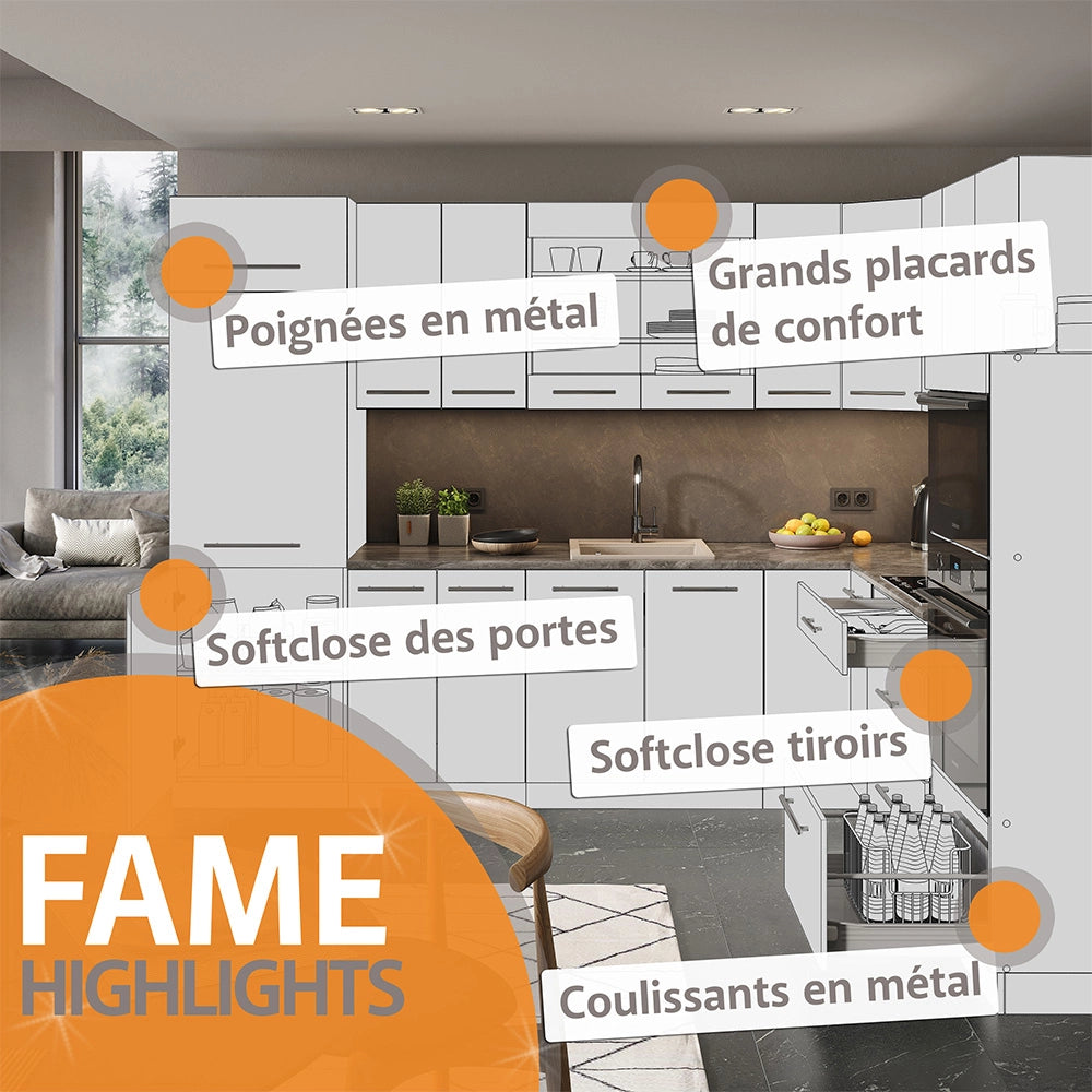 Cucina completa Fame-Line Rovere dorato/Bianco 140 cm senza piano di lavoro Vicco