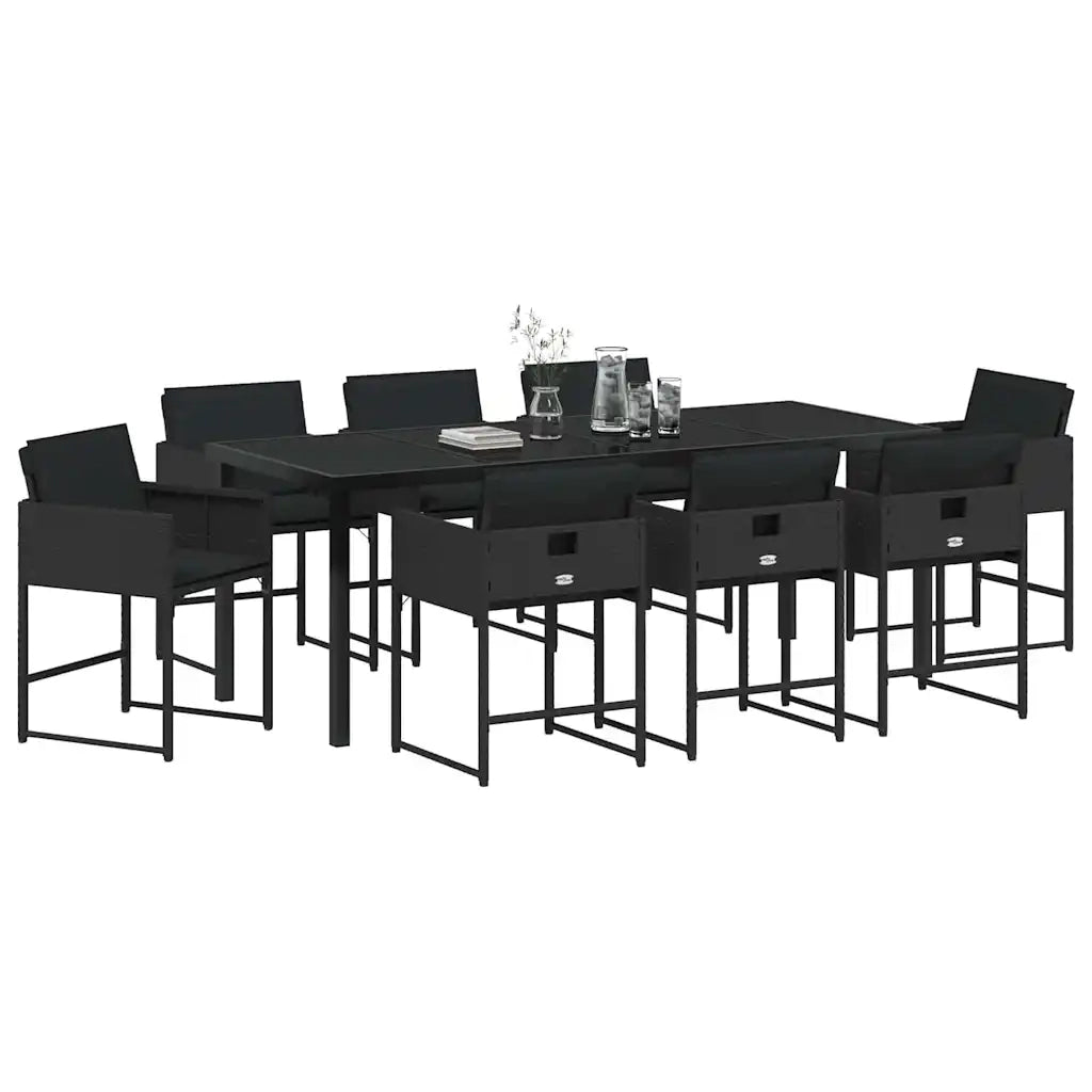 Set da Pranzo per Giardino con cuscino 9 pcs Nero polyrattan 3380011