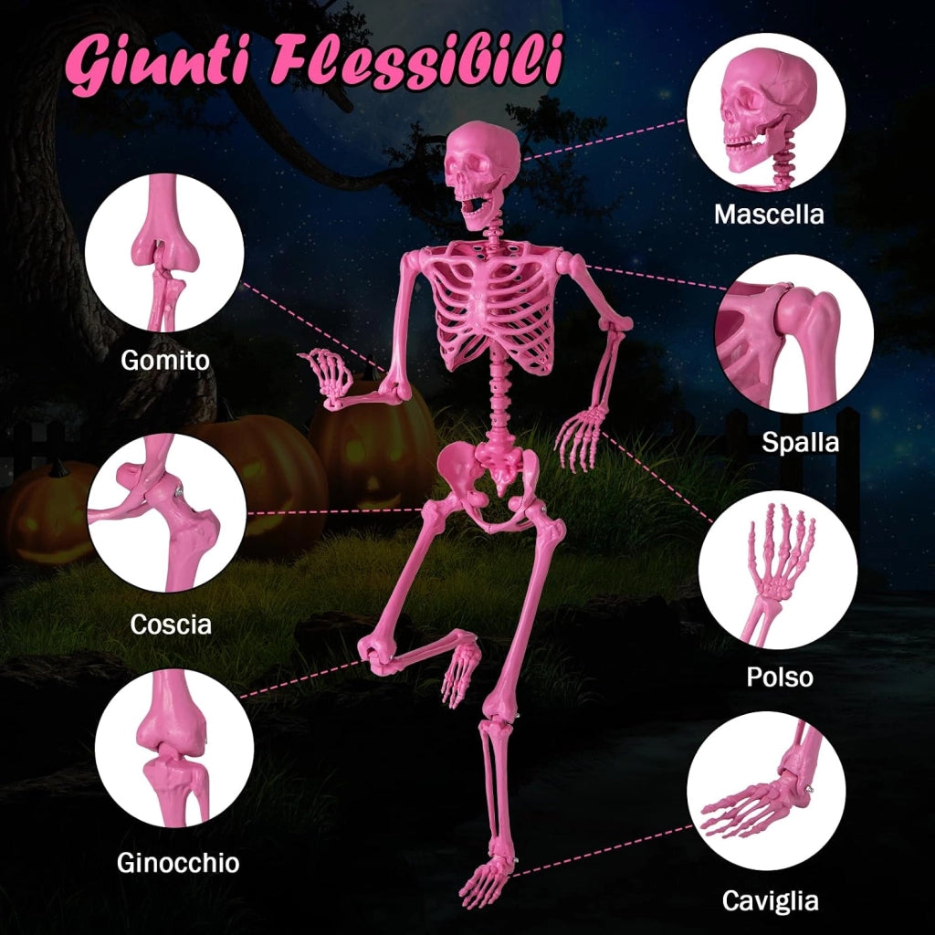 COSTWAY Scheletro di Halloween 160 cm, Scheletro Umano a Grandezza Naturale con Giuntura Mobile, Halloween Decorazione da Interno ed Esterno, per Giardino, Feste di Cimitero e Casa Infestata