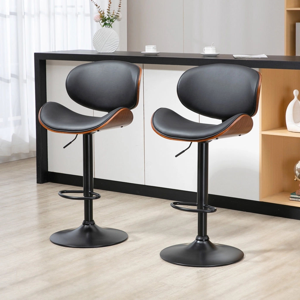 SGABELLO ALTO Set da 2 pezzi regolabile 53x52x92-112 cm Nero in pelle