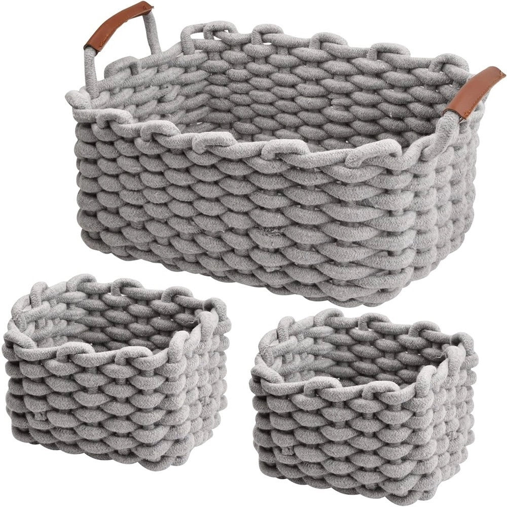 Trade Shop - Set 3 Cestini Intrecciati Corda Cesto Porta Oggetti Organizza Decora Casa 10635 -
