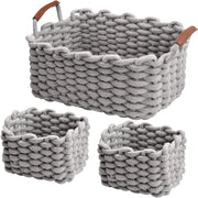 Trade Shop - Set 3 Cestini Intrecciati Corda Cesto Porta Oggetti Organizza Decora Casa 10635 -