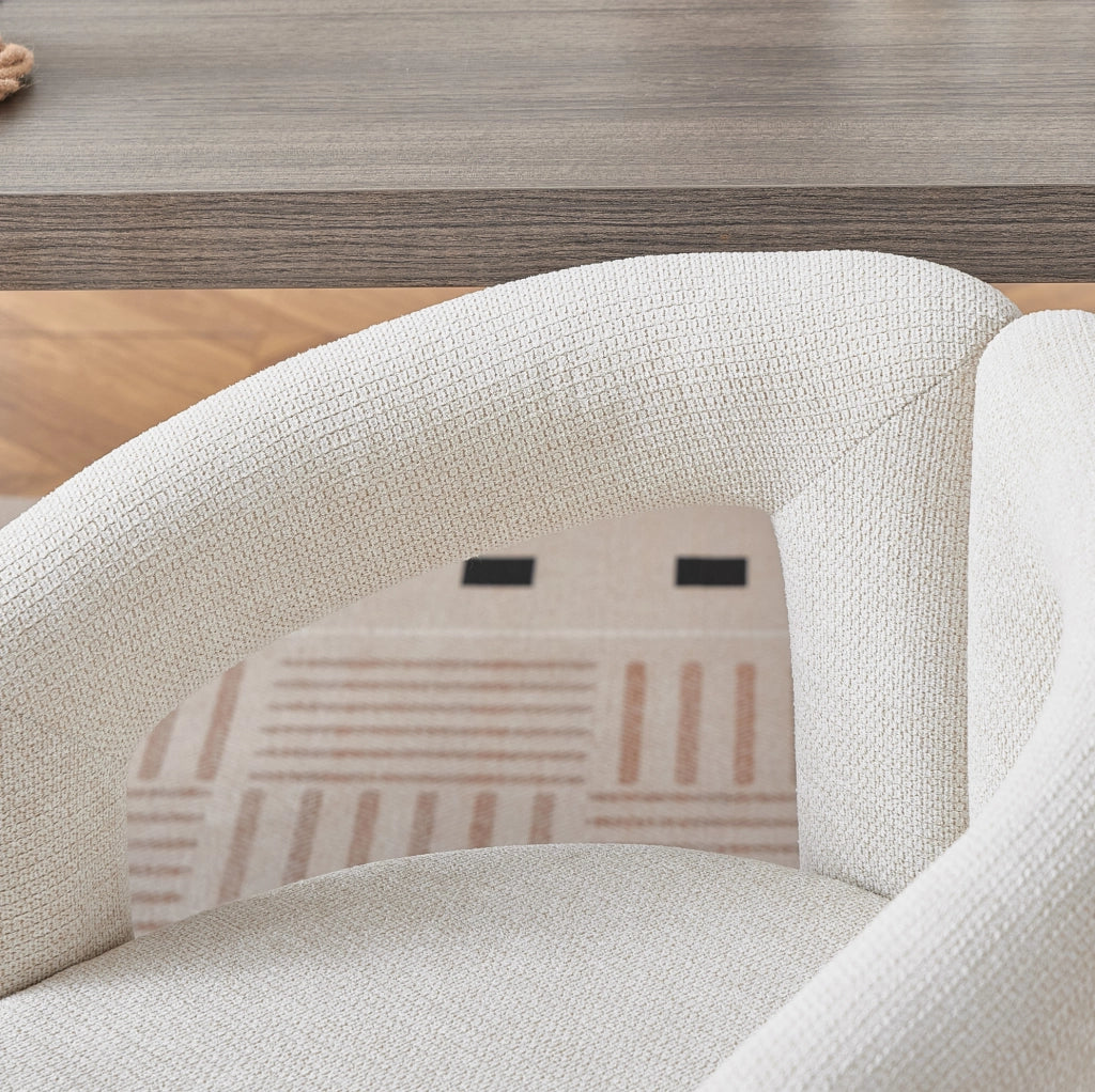 Sedia con Braccioli in Chenille; Beige; Sedia Imbottita per Sala da Pranzo e Ufficio