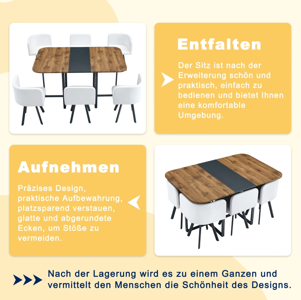 Set tavolo da pranzo allungabile con sedie, MDF e metallo, per 4-6 persone