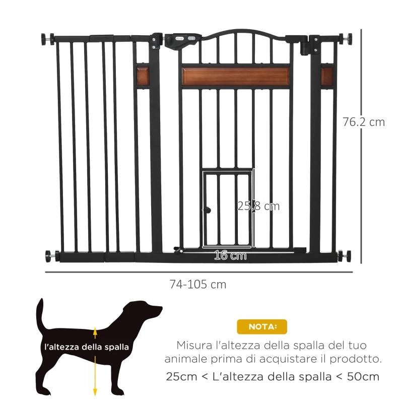 CANCELLETTO PER CANI DI TAGLIA MEDIA E PICCOLA CON CHIUSURA AUTOMATICA, 74-105X76.2 CM, NERO