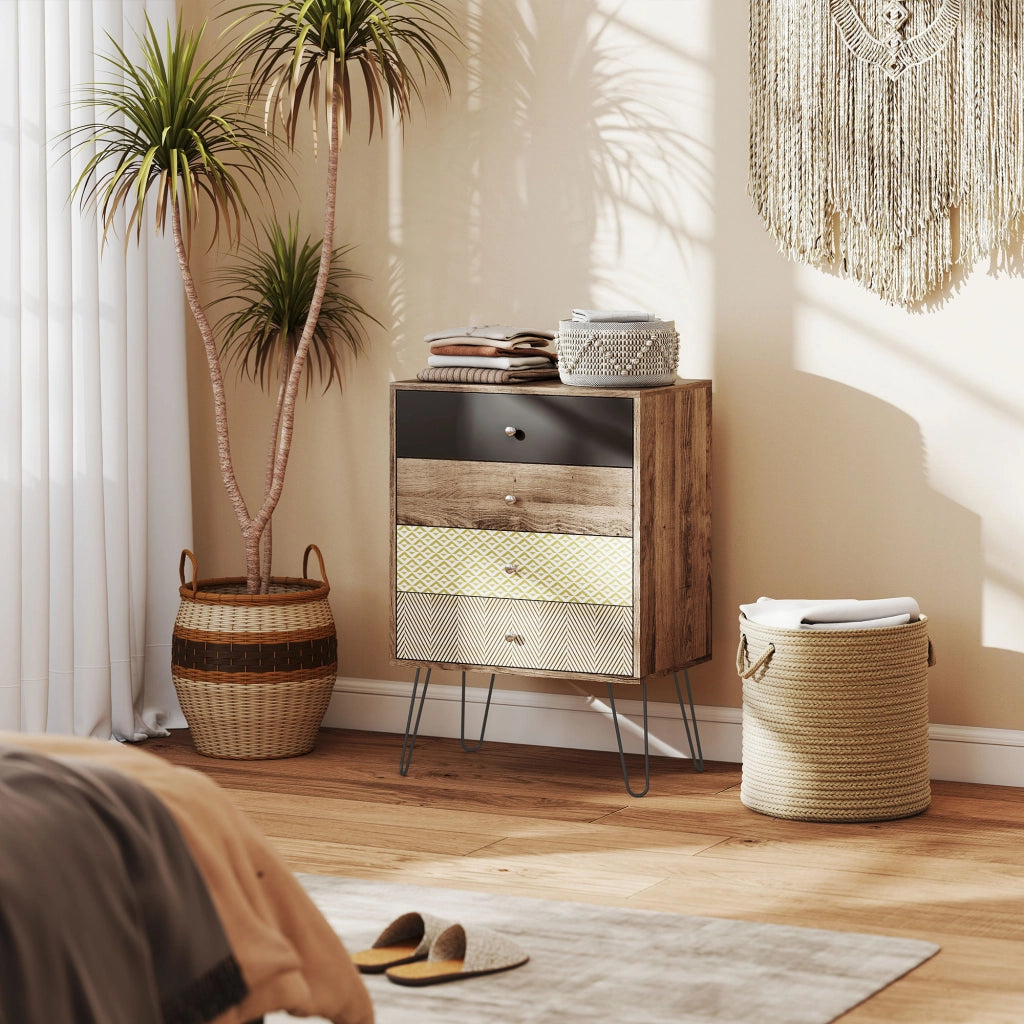 Cassettiera con 4 cassetti ¨C Xylo ¨C Gambe a forcina in acciaio stile bohemien multicolore 60x39x86 cm