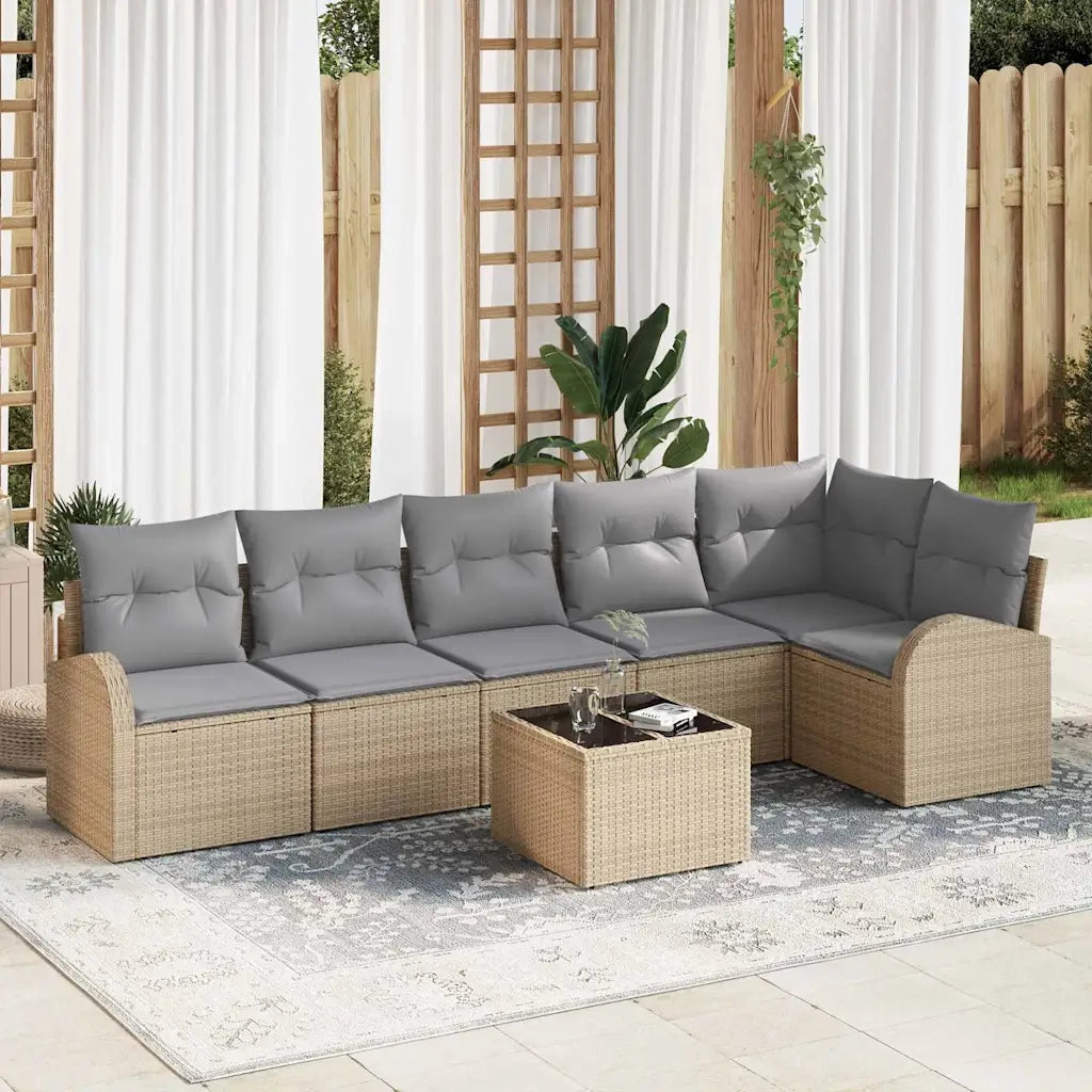 Set Divano da Giardino 7 pcs Beige e grigio chiaro polyrattan 3354739