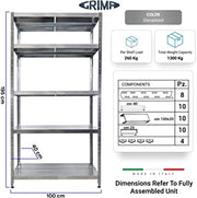 SCAFFALE IN METALLO MACISTE 100 X 40 X 195 H 5 PIANI KG 260 SENZA BULLONI