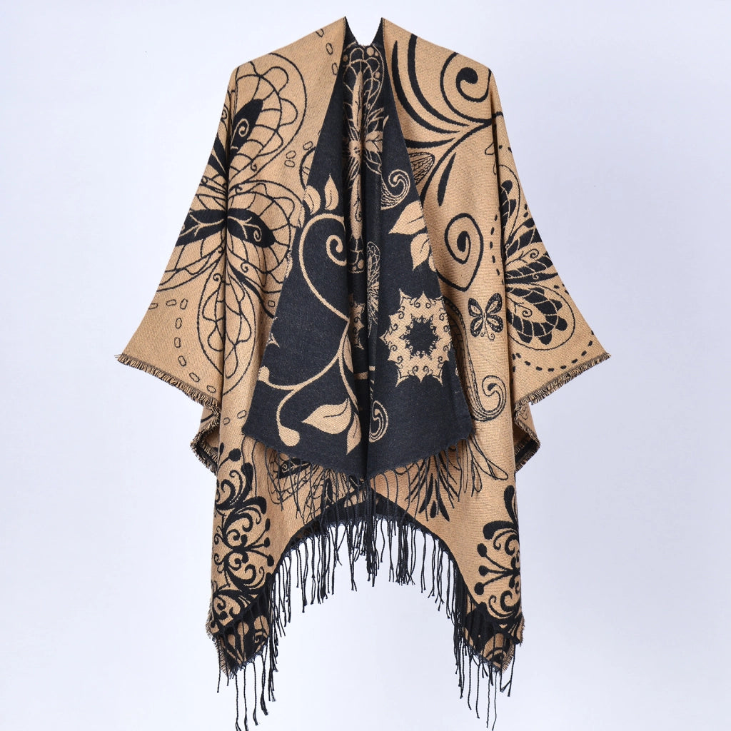 Nuovo scialle con nappe jacquard e motivo paisley - Elegante e caldo scialle con nappe