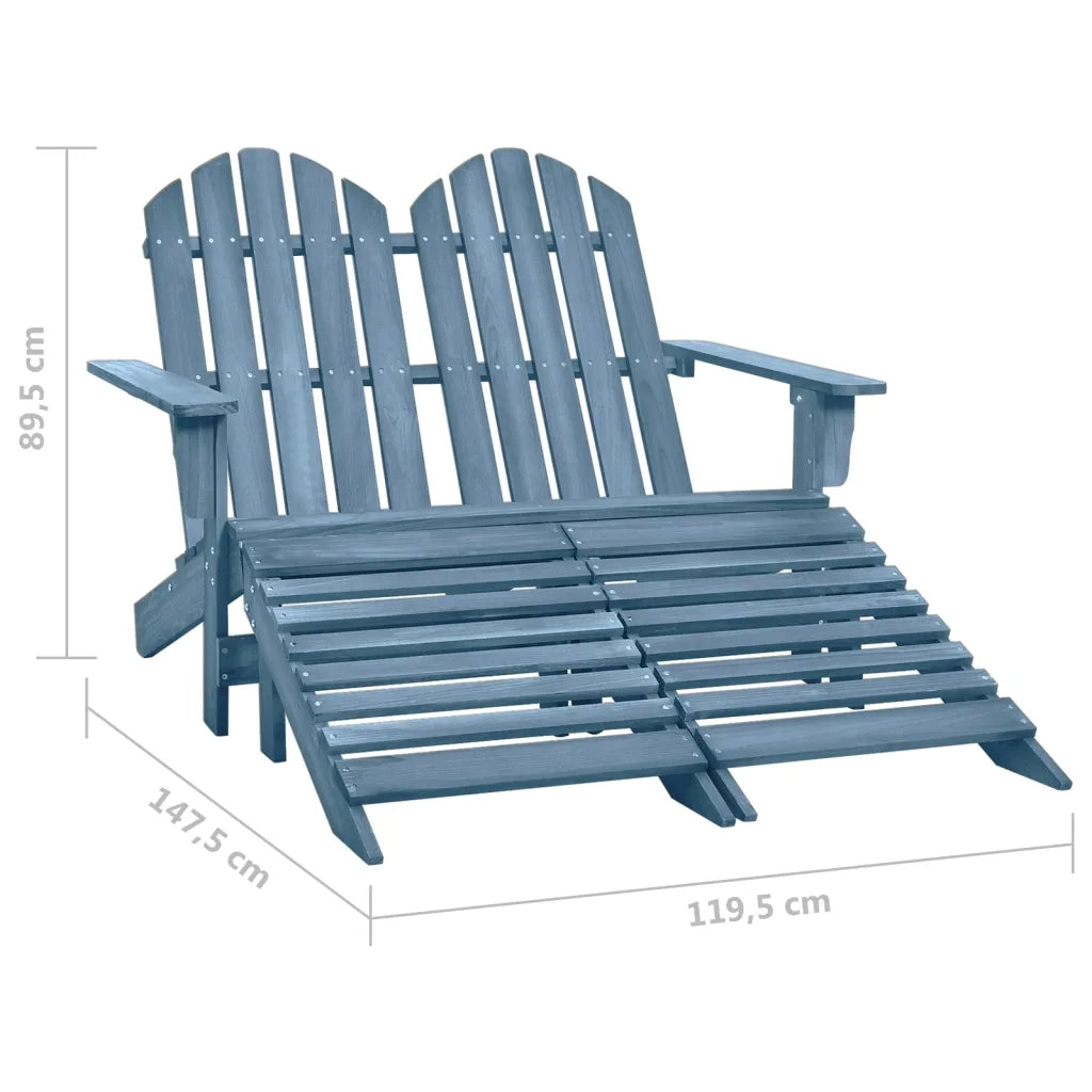 Sedia da Giardino a 2 Posti con Pouf in Legno di Abete Bianca