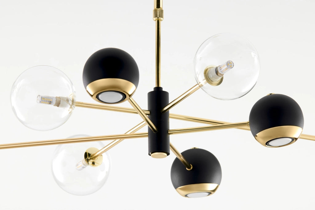 Lampadario moderno oro/nero vetro 8 luci Jupiter MOKA