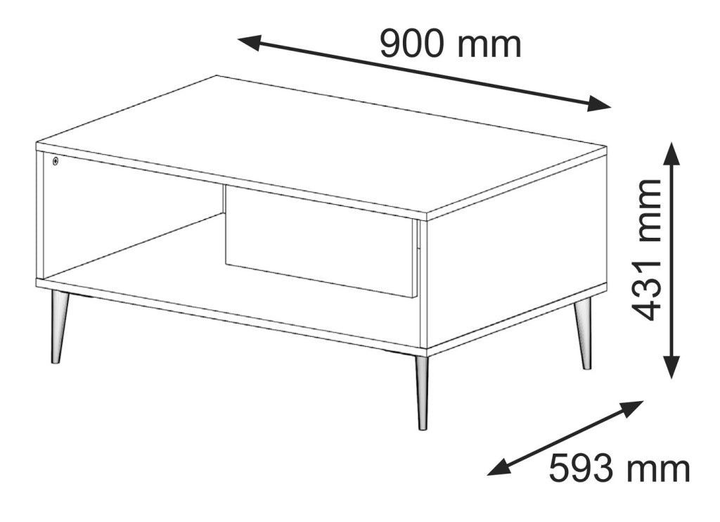 TAVOLINO DA CAFFÈ RAVENNA B IN MDF FOGLIATO 90x60x45 BIANCO OPACO GAMBE NERE