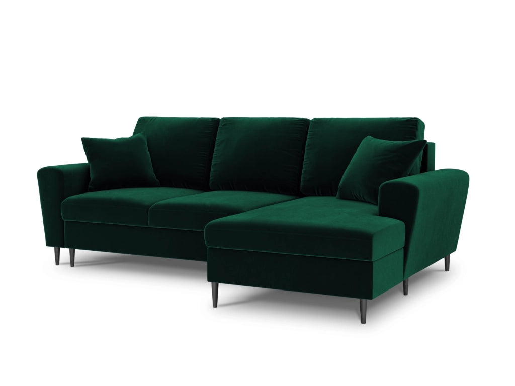 Cosmopolitan Design - Divano convertibile angolare destro con contenitore "Kyoto" 4 posti in velluto verde bottiglia 