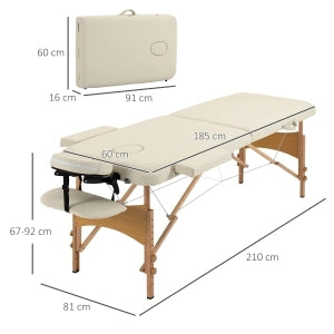 LETTINO MASSAGGIO pieghevole 185x60 cm in pelle sintetica bianco crema
