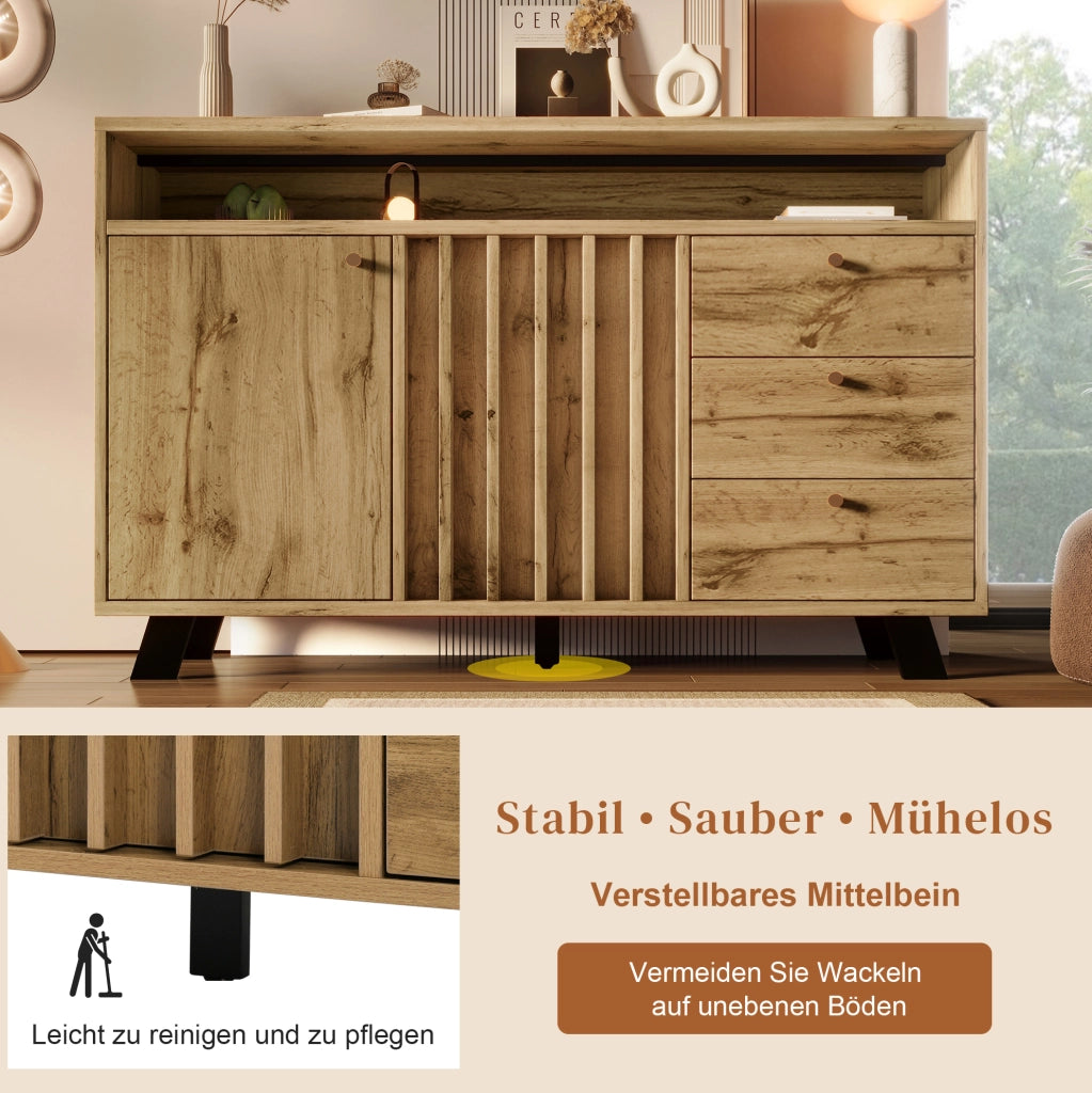 Credenza con 3 cassetti, 2 ante e vano aperto in rovere scuro