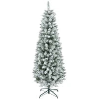 Albero di Natale 182.88cm con 479 Rami Innevati, Design Alto e Stretto con Base Pieghevole, Verde
