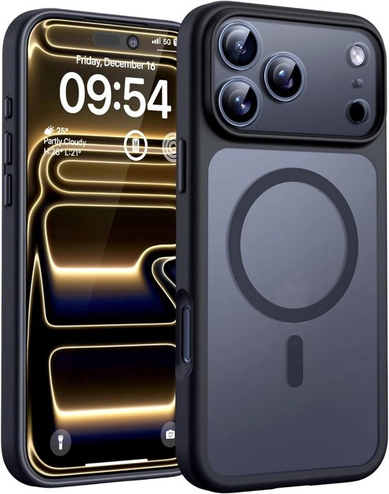 Custodia MagSafe per iPhone 17 Pro (6,3 pollici) – Trasparente Mat Nero – Resistenente allo Shock – Con Anello Magnetico & Protezione per la Camera