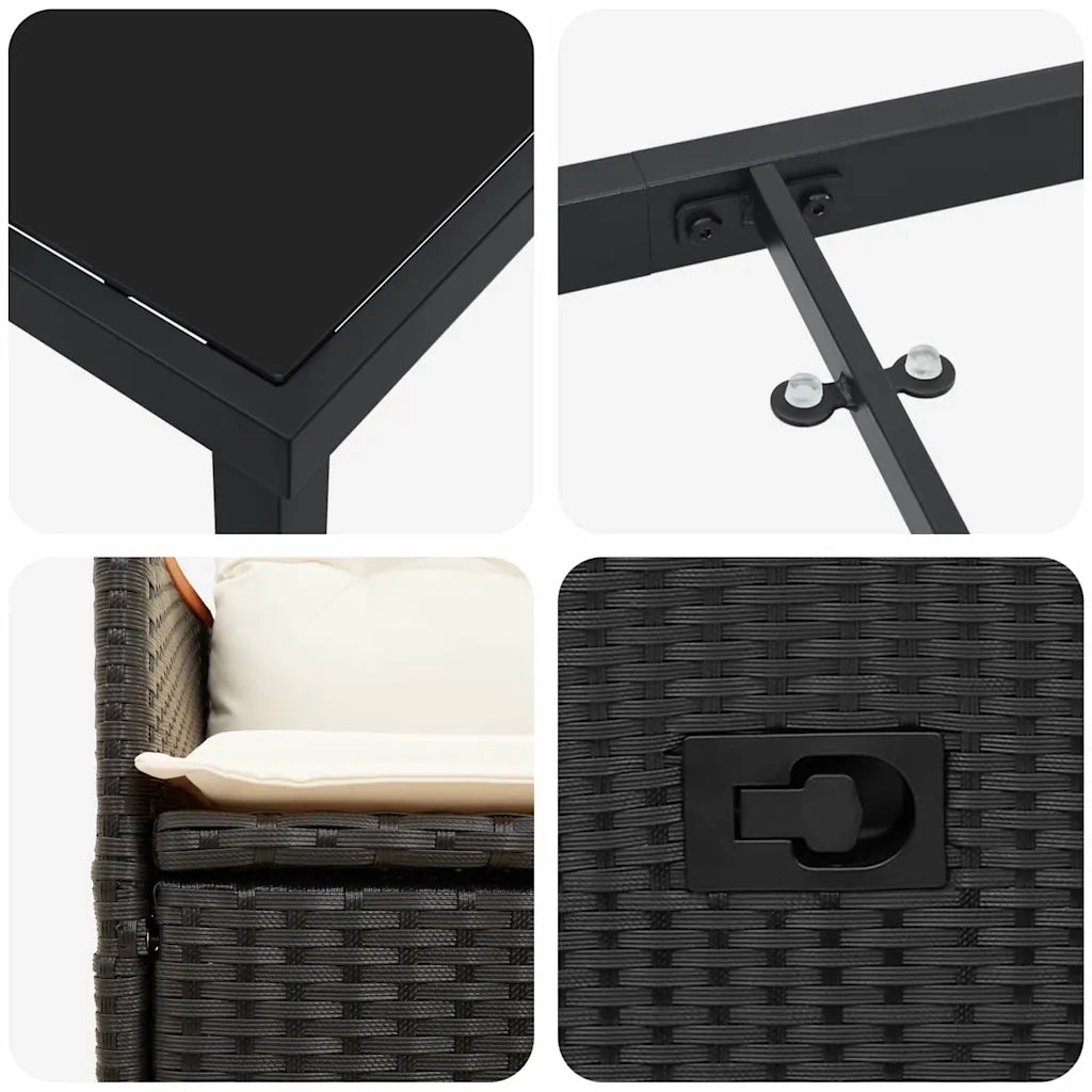 Set da Pranzo per Giardino con cuscino 5 pcs Nero polyrattan 3379605