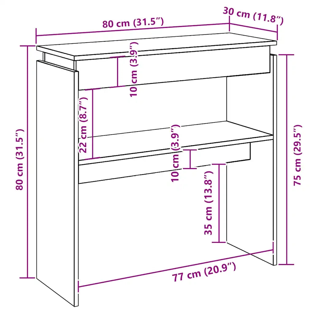 Tavolino Consolle Grigio Cemento 80x30x80cm Legno Multistrato 808318