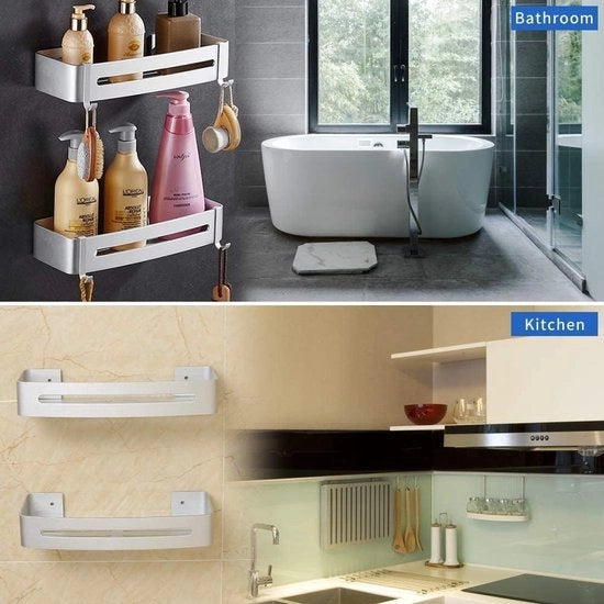 Supporto per doccia, fissaggio senza forare, 2 livelli, lega di alluminio inox, tavolo doccia/doccia, maniglia doccia