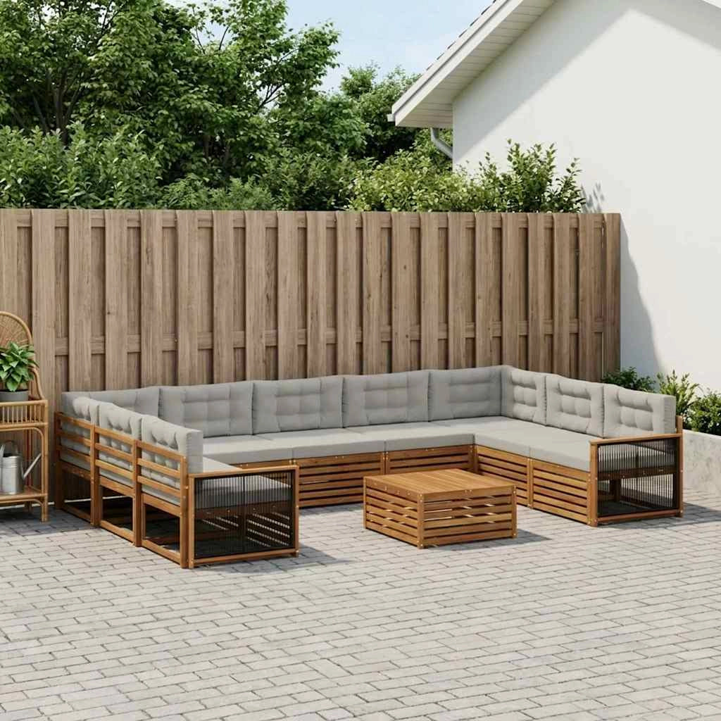 Set di divani da esterno 10 pz Naturale e Grigio Chiaro 3383864