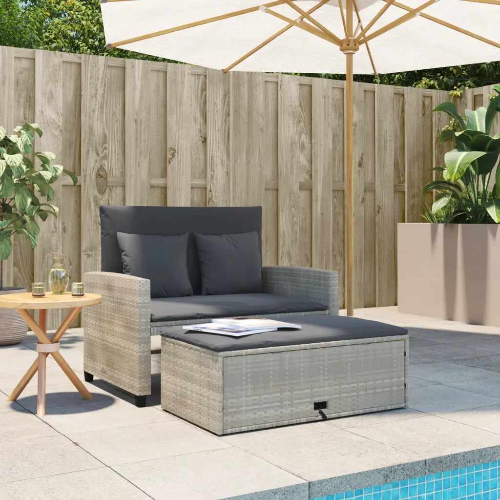 Divano da Giardino con Cuscini 2 Posti Grigio Chiaro Polyrattan 365137
