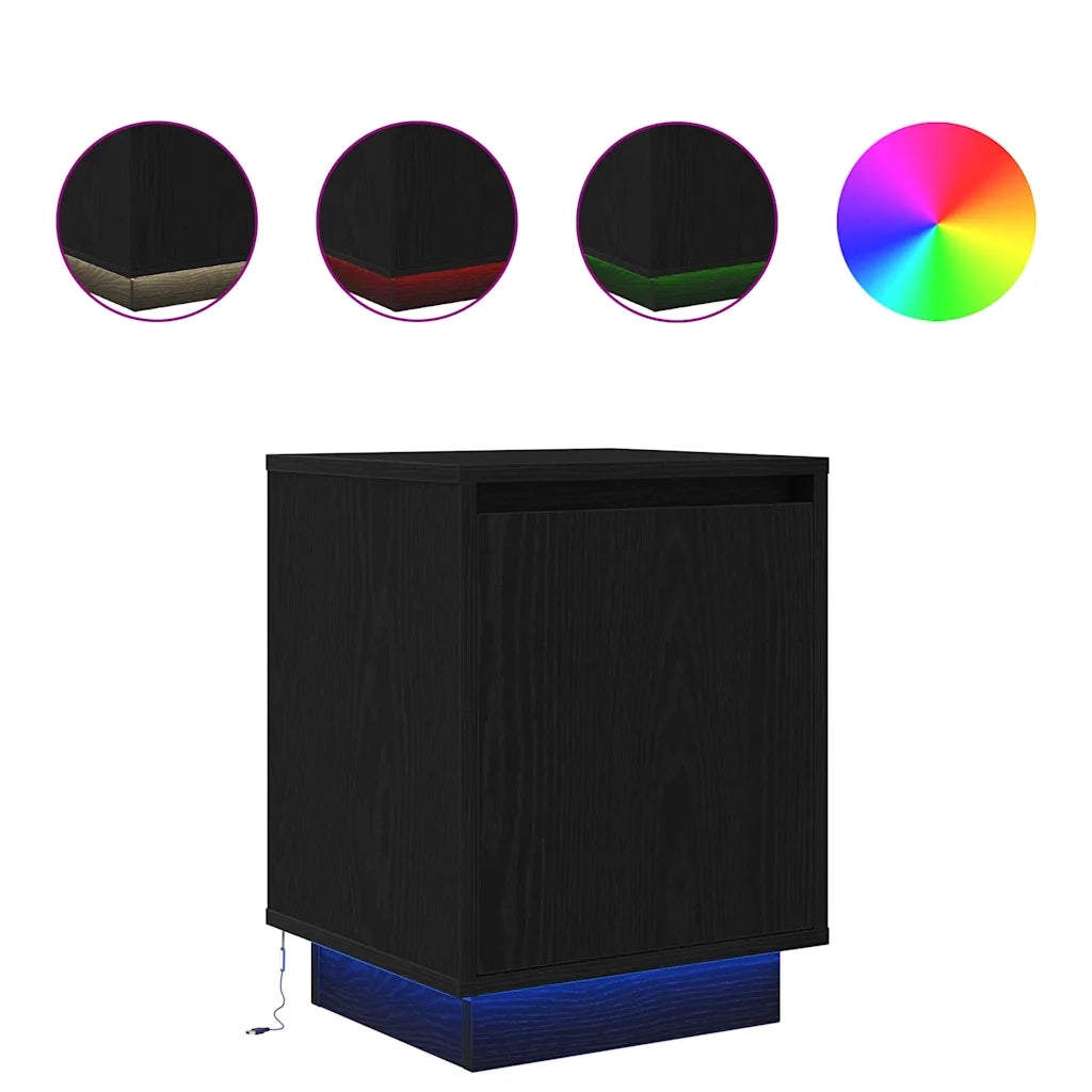 Comodino con Luci LED-Tavolino da notte Nero 38x34x50 cm 306374