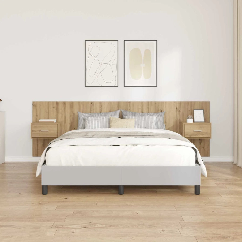 Testata con Comodino 3 pz-Set di 3 Testiera con Contenitore Rovere artigianale Legno multistrato 623823