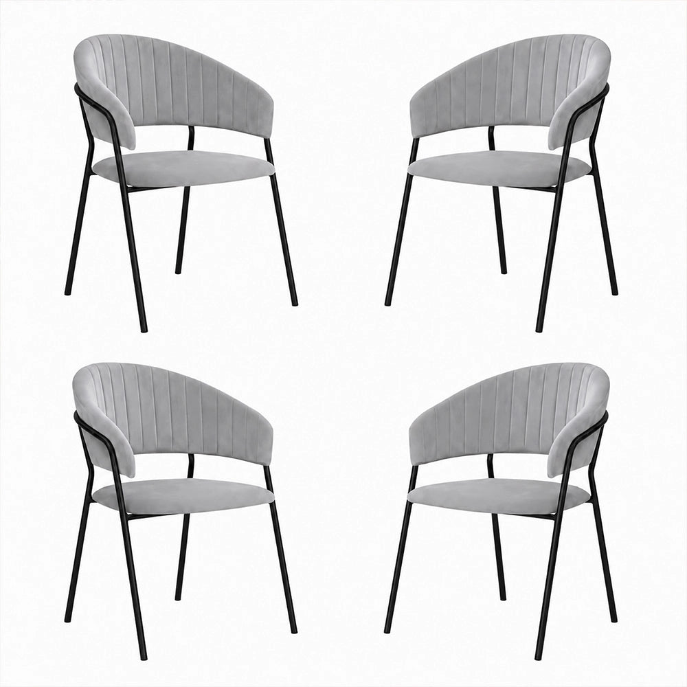 Sedie da sala da pranzo set da 4 Aurelia in velluto grigio con gambe nere