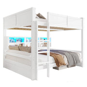 Letto a Castello 160x200 cm - 6 Armadietti; LED Regolabile - in MDF e Legno - Bianco