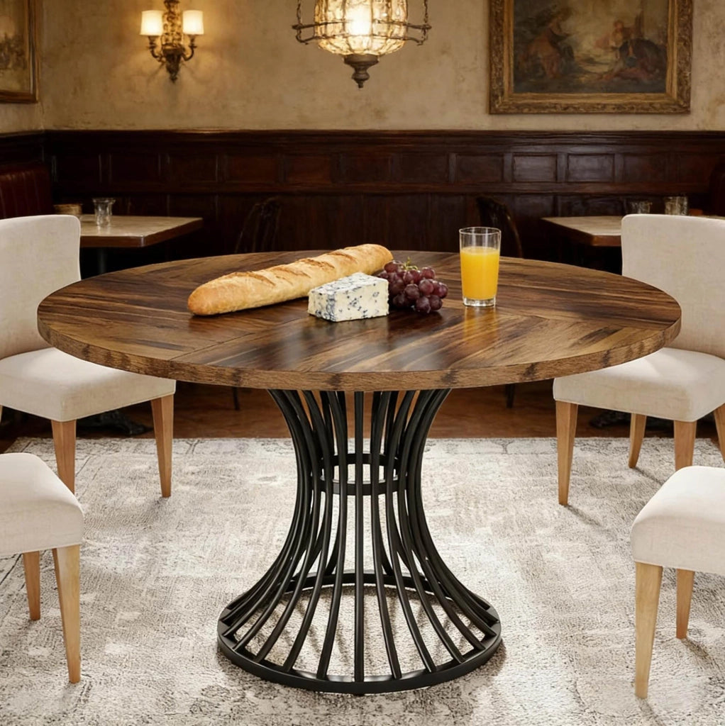 Tavolo da pranzo rotondo 119 cm nero e marrone rustico – 4-6 persone
