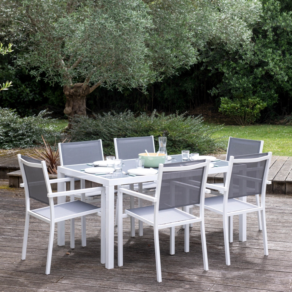 Set di mobili da giardino BERGAMO in textilene grigio 6 posti - alluminio bianco