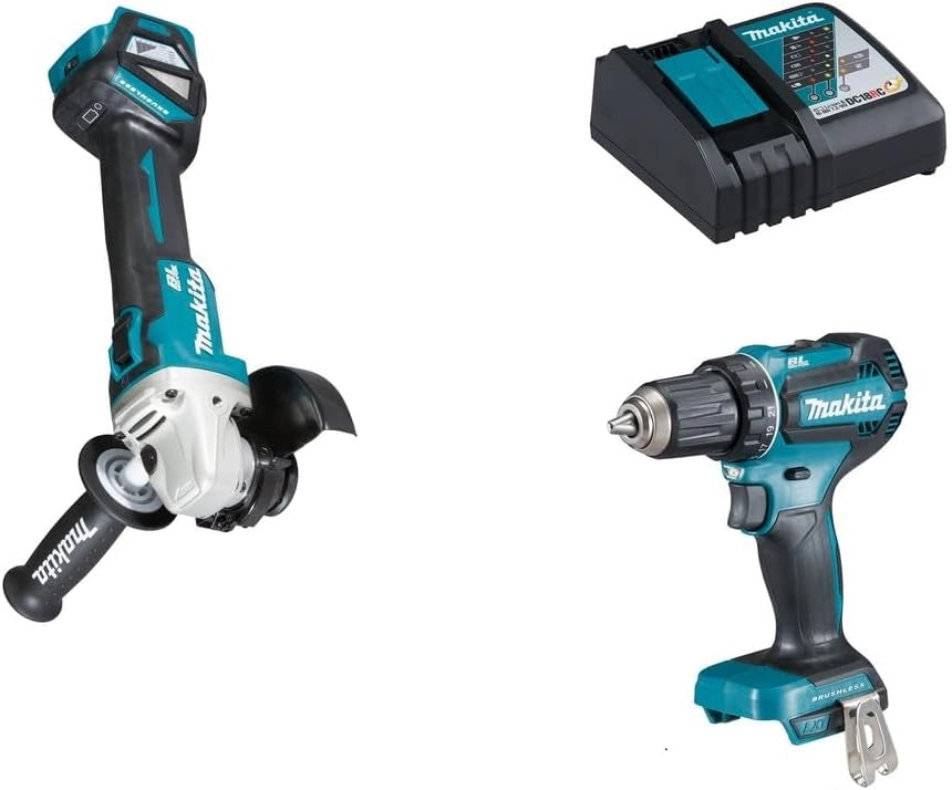 Makita DLX3179TX1 - Kit combinato di utensili a batteria, 18 V (DDF485 + DHR171 + DGA511) / 5,0 Ah, 2 batterie + caricatore, borsa per il trasporto