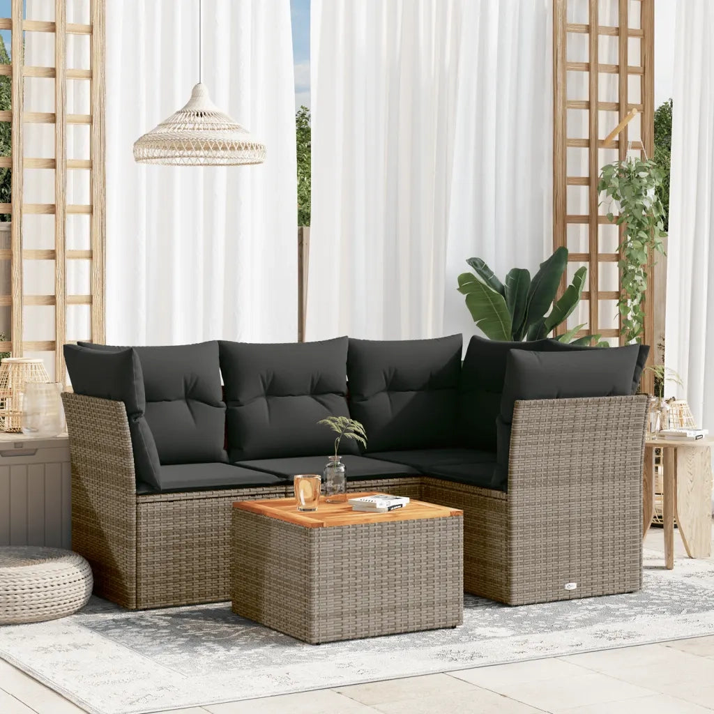 Set Divano da Giardino 5 pz | Set Salotto da Giardino con Cuscini Grigio in Polyrattan