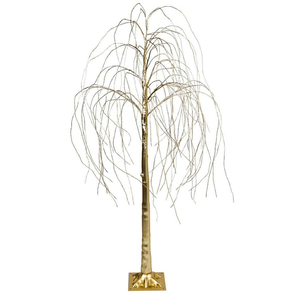 Albero di Natale artificiale in PVC oro 180 cm preilluminato con luci LED per esterni e interni in stile scandinavo