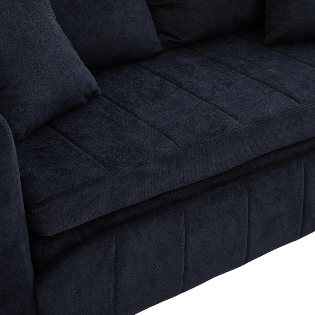 Divano letto trasformabile 136x200 cm in ciniglia nera con tasche laterali