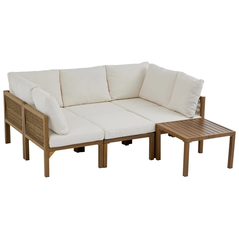 Divano angolare da giardino modulare convertibile ¨C Minimal ¨C beige legno